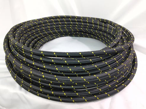 PTFE lined Black Nylon with Yellow Check braided hose - AN6, AN8, AN10