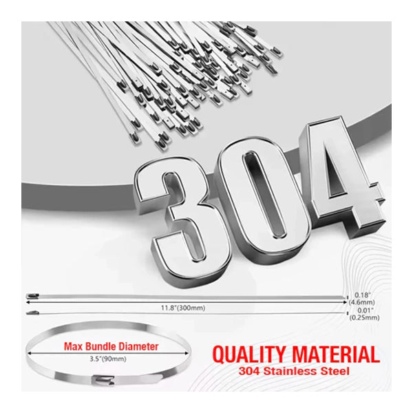 100 Pcs Heavy Duty 304 Stainless Steel Zip Ties