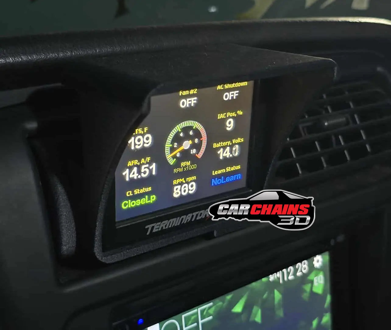 3D Printed Holley EFI 3.5 Inch Terminator X / Sniper Screen AC Vent Mount for 1997-2006 Jeep Wrangler TJ - CarChains3d